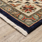 HomeRoots 509237 6 x 9 ft. Navy Charcoal Orange Rust Gold Pale Blue Olive Beige & Salmon Oriental Power Loom Stain Resistant Rectangle Area Rug with Fringe