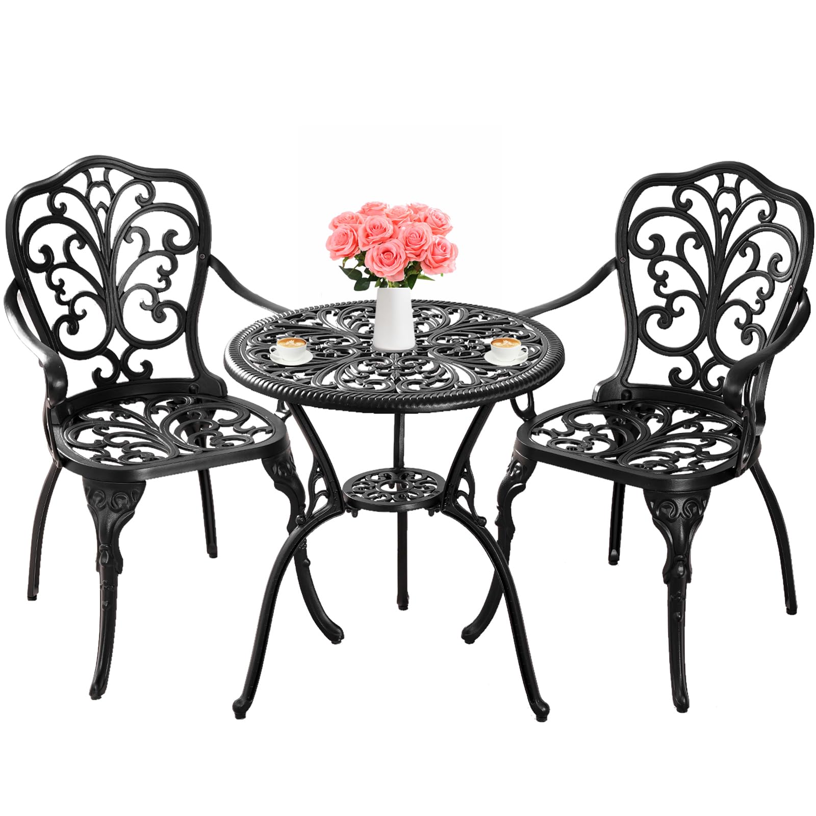 Withniture Bistro Table And Chairs Set Of 2 Outdoor 3 Piece Bistro Sets Cast Aluminum Patio Bistro Set With Umbrella Hole, Patio