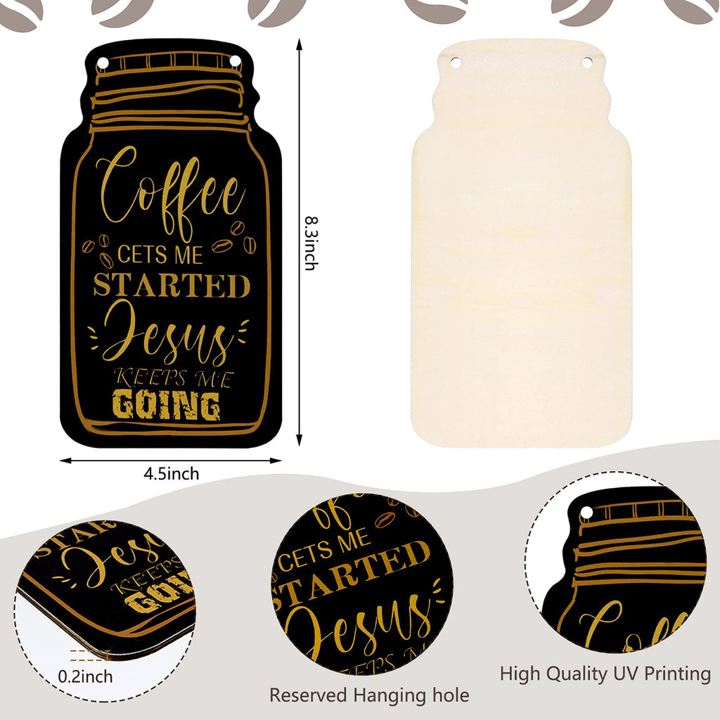 Jetec 3 Pcs Coffee Bar Decor Sign Mason Jar Wall Hanging Plaque Farmhouse Kitchen Decor Wooden Coffee Decor Sign For Kitchen Hom
