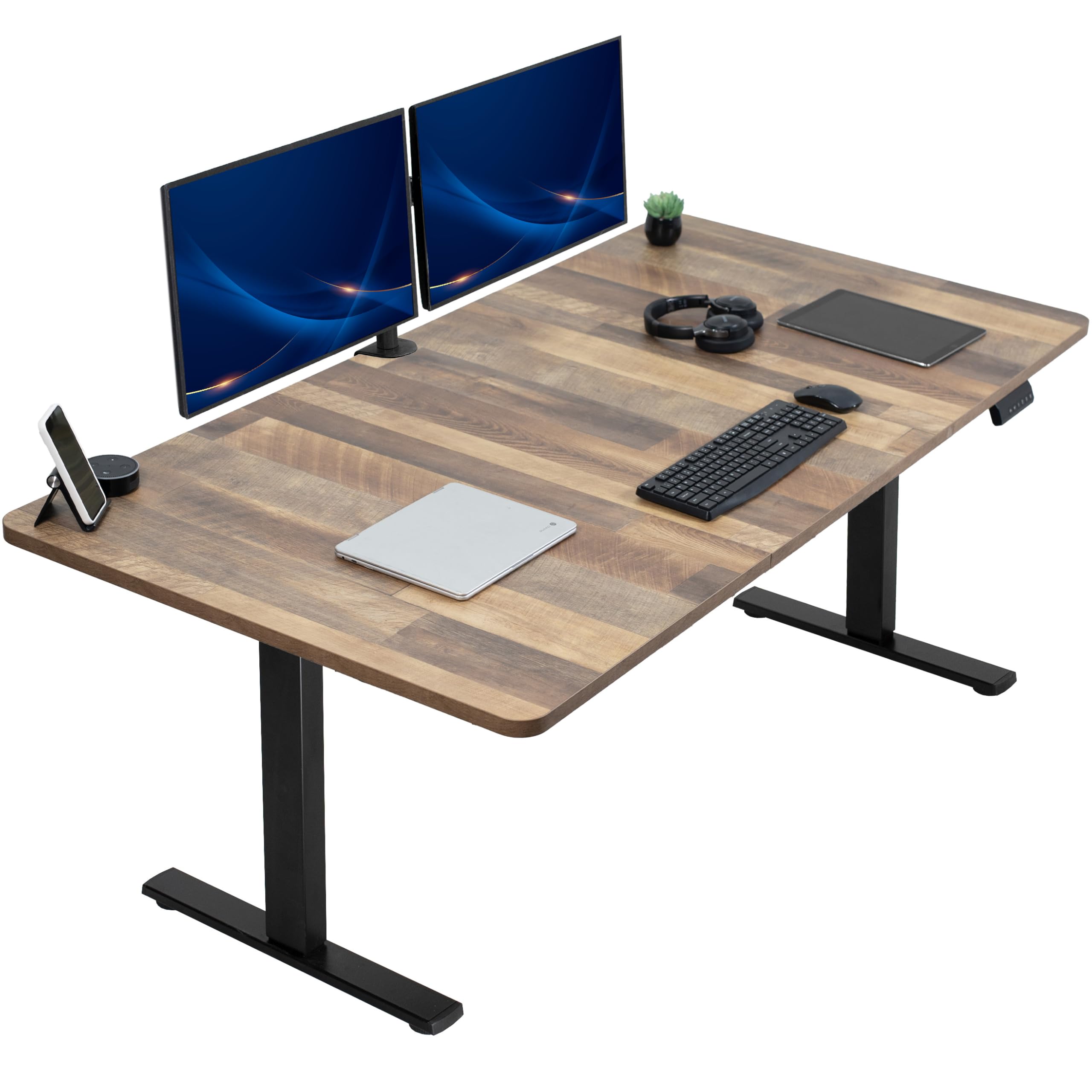 VIVO Electric 71 x 36 in Standing Desk, Memory Height Adjustment, 1B Series, Holds 220 lbs, Reclaimed Wood Top Black Frame, DESK
