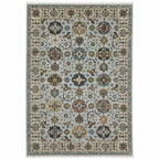 HomeRoots 508015 8 x 11 ft. Blue Beige Gray Green Yellow & Rust Oriental Power Loom Stain Resistant Rectangle Area Rug with Fringe
