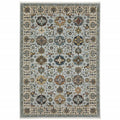 HomeRoots 508014 6 x 9 ft. Blue Beige Gray Green Yellow & Rust Oriental Power Loom Stain Resistant Rectangle Area Rug with Fringe