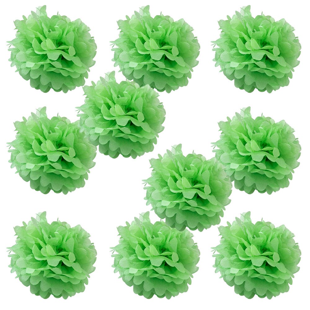 WYZworks Set of 10 - Summer Green 14 - (10 Pack) Tissue Pom Poms Flower Party Decorations for Weddings, Birthday, Bridal, Baby S
