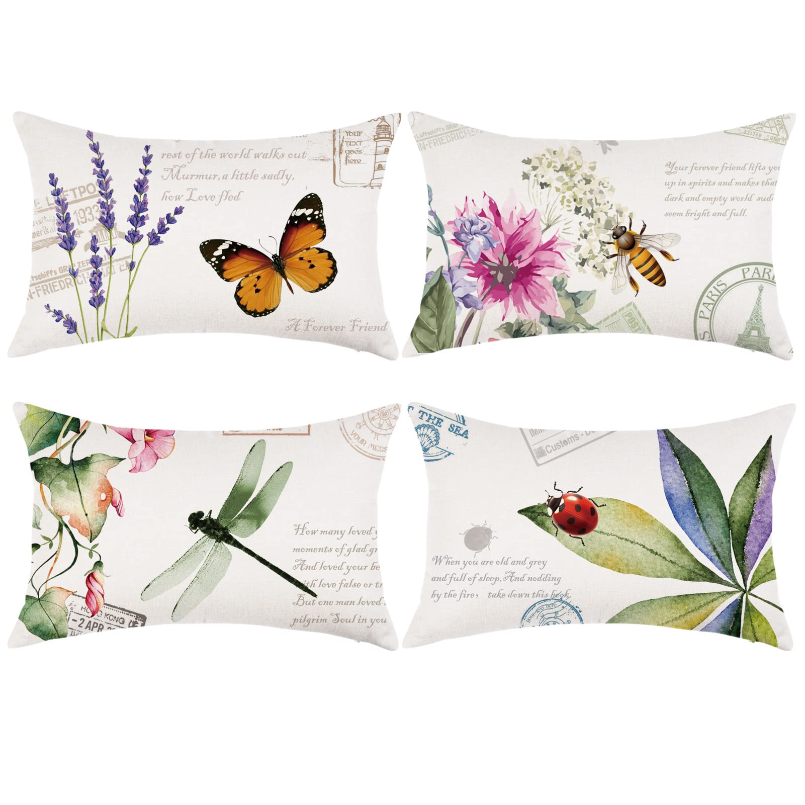 Onway Outdoor Patio Decor Throw Pillow Covers 12X20 Set Of 4 Summer Spring Garden Farmhouse Decorations Cushion Cases For Porch