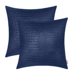 BRAWARM Faux Leather Pillow Covers 16 X 16 Inches, Navy Blue Leather Pillow Covers Pack of 2, Crocodile Leather Decorative Throw