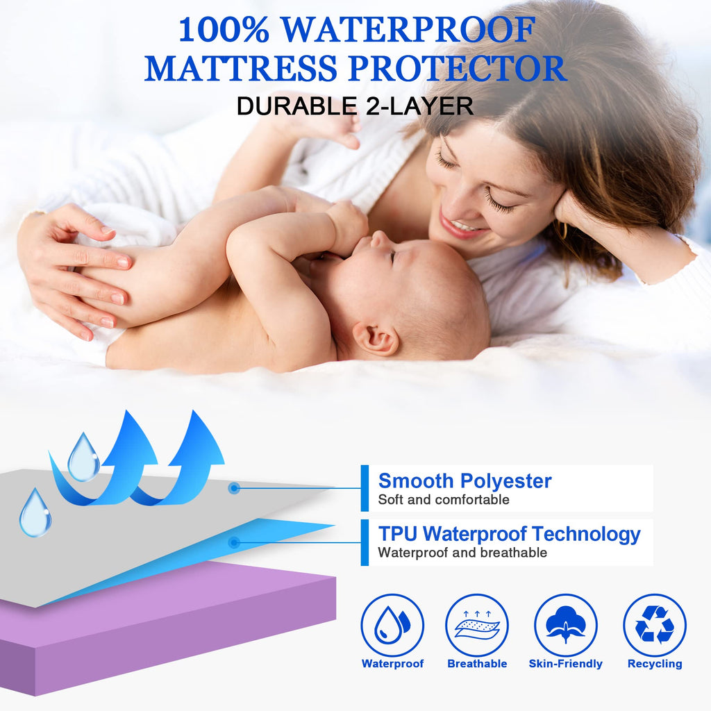 Sufdari Mattress Protector,Waterproof Mattress Cover Queen,18' Deep Pocket Mattress Protector,Fitted Sheet Style With Elastic Rubber Band,Washable And Easy Care-Purple,Queen