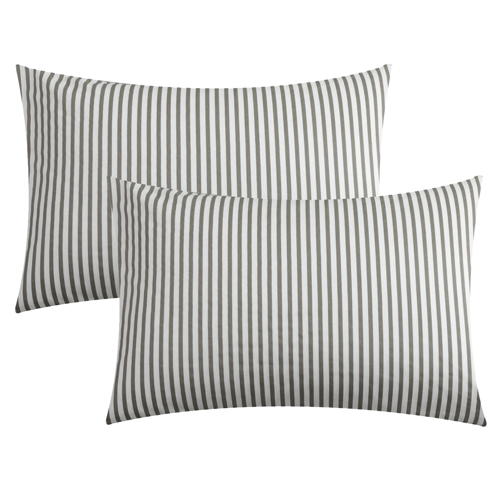 Jellymoni 100% Natural Cotton Striped Queen Pillowcases Set, 2 Pack White And Grey Vertical Stripes Pattern Printed Pillow Cover