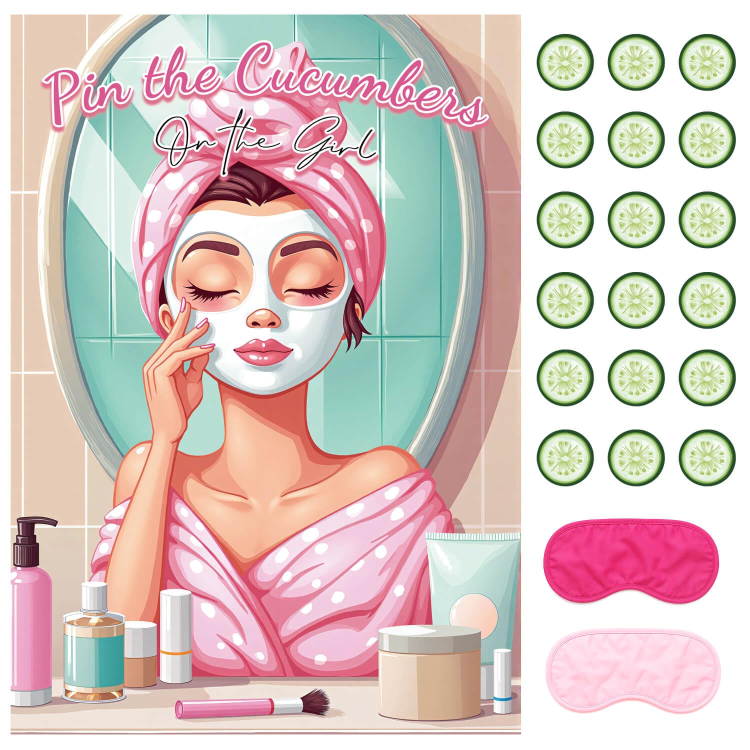 Vusnud Pin The Cucumber Spa Party Game, Spa Theme Birthday Party Decorations Supplies Activities for Women