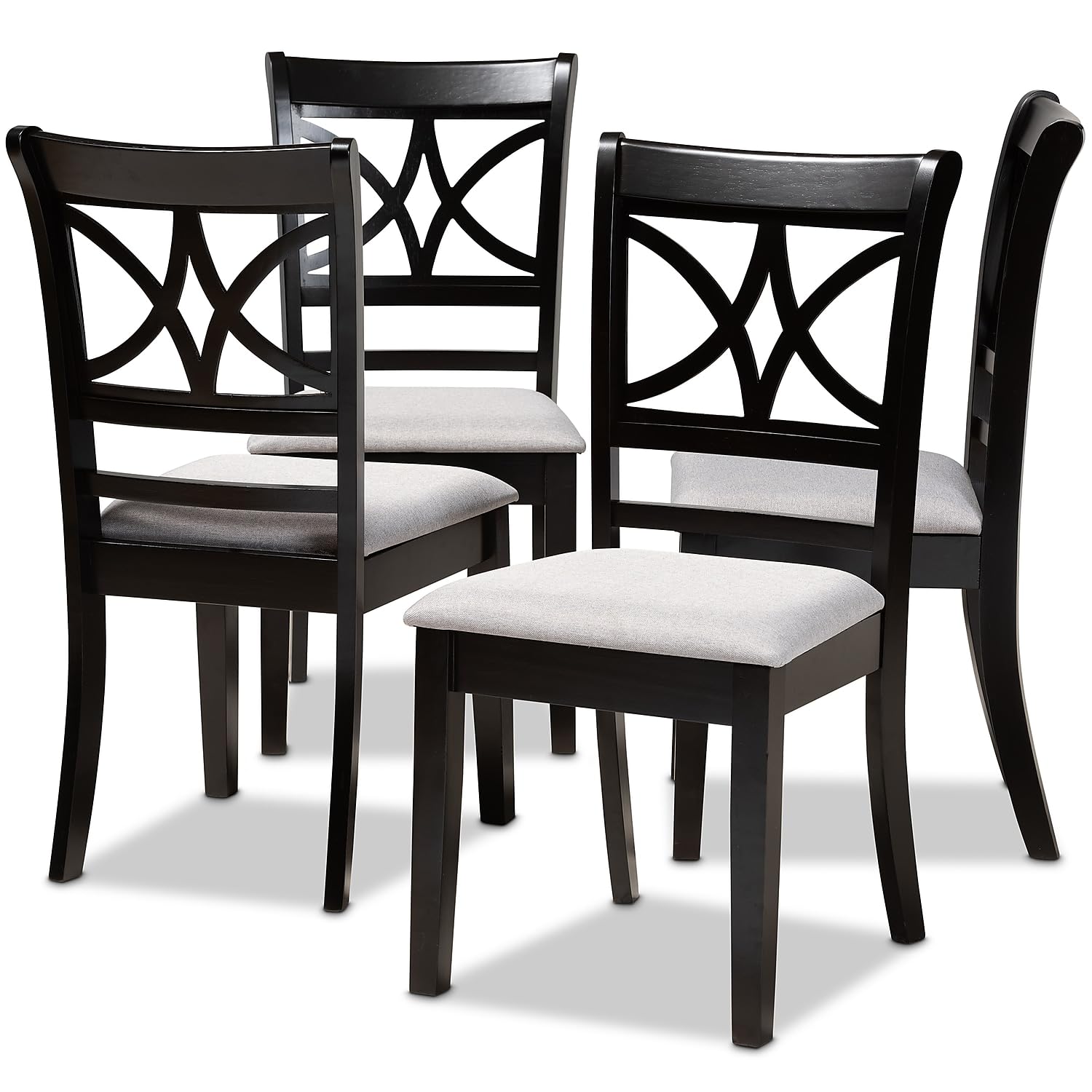 Baxton Studio Clarke Modern Fabric Dining Chair, Grey and Espresso Brown, 4/Set (166-10759-HiT)