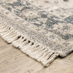 HomeRoots 509472 8 x 10 ft. Beige & Gray Oriental Hand Loomed Stain Resistant Rectangle Area Rug with Fringe