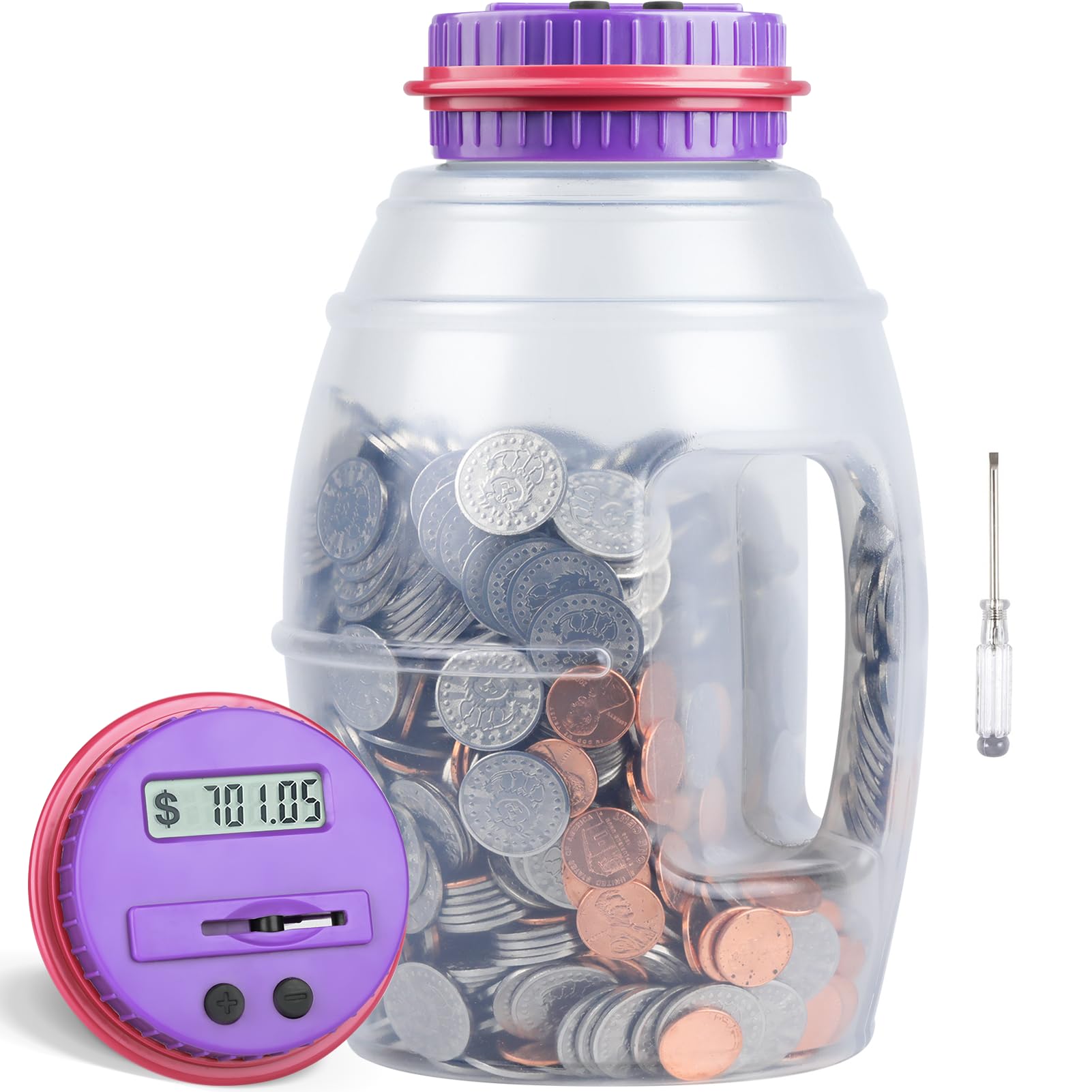 X-Large Piggy Bank For Adults Kids, Vcertcpl Digital Coin Counter Jar Money Counting Bank With Lcd Counter, 2.8L Capacity Totals
