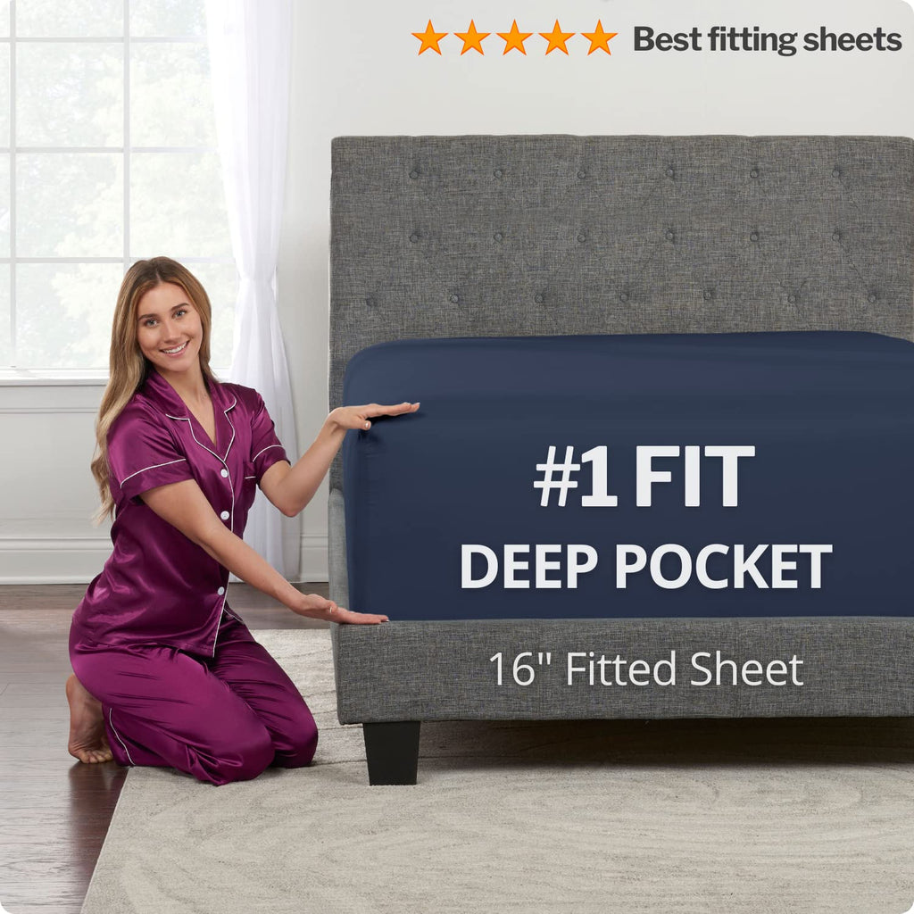 Deep Pocket Twin Bed Sheets - 3-Piece Includes: Real 16    Inch Extra Deep Pocket Fitted Sheet [Best-Fit For 14   -18 Mattress]