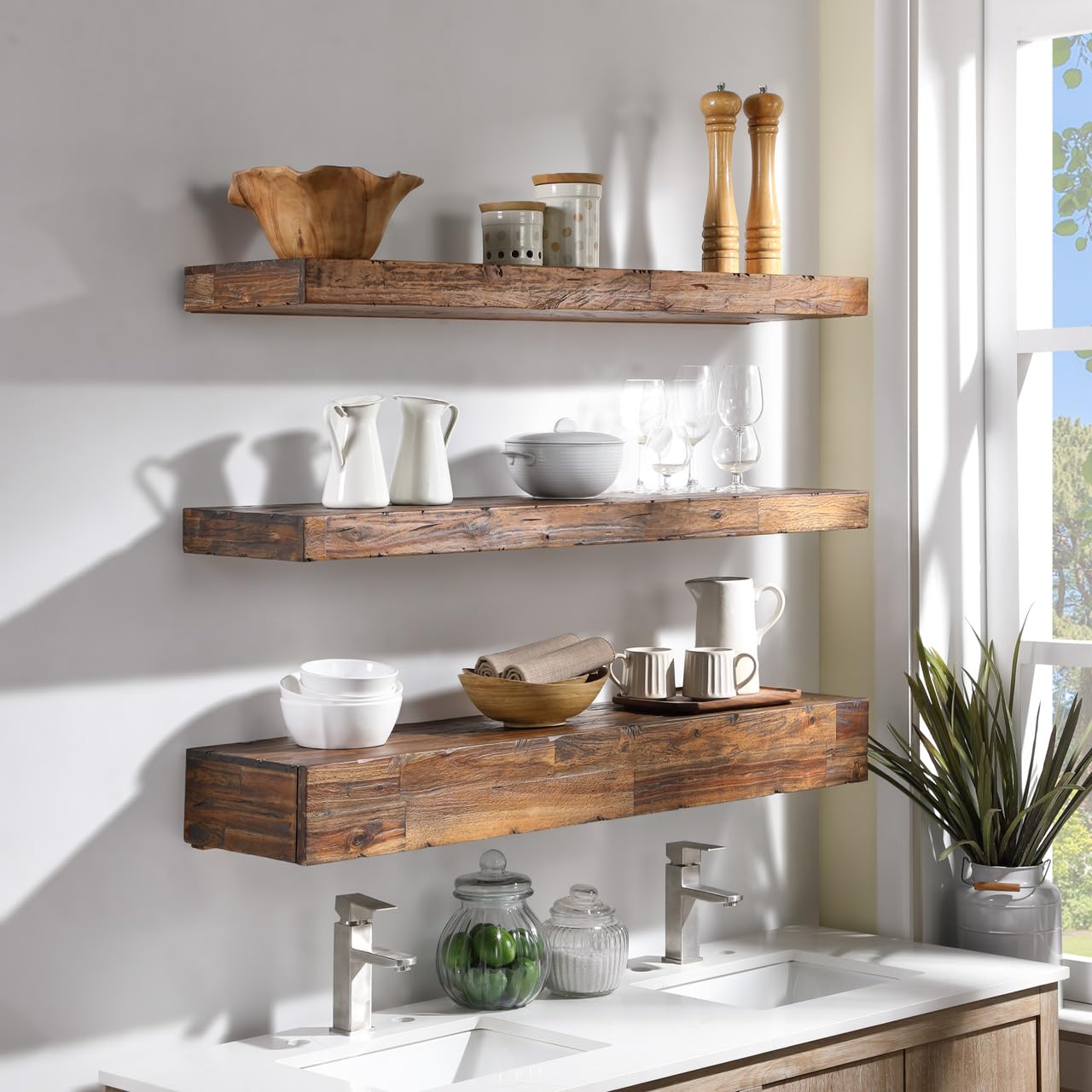 Distressed Floating Shelf Set With Hidden Storage (3 Pcs)