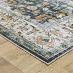HomeRoots 510385 7 x 10 ft. Blue Gold Rust Ivory & Olive Oriental Printed Stain Resistant Non Skid Rectangle Area Rug