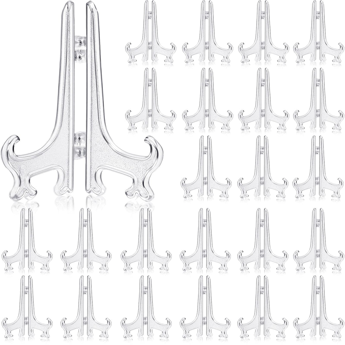 Wilzing 100 Pieces 3 Inch Clear Plastic Easel Stands Mini Acrylic Plate Stand Holders Display Picture Mini Easel Stand for Displ