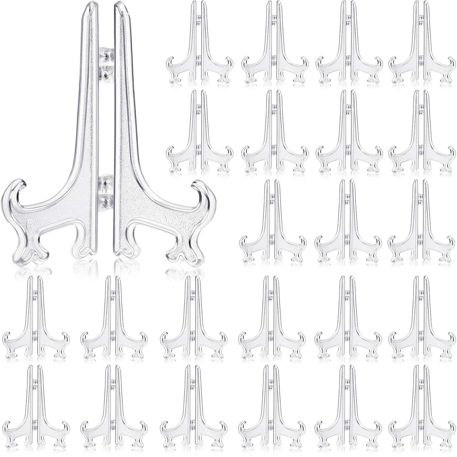 Wilzing 100 Pieces 3 Inch Clear Plastic Easel Stands Mini Acrylic Plate Stand Holders Display Picture Mini Easel Stand for Displ