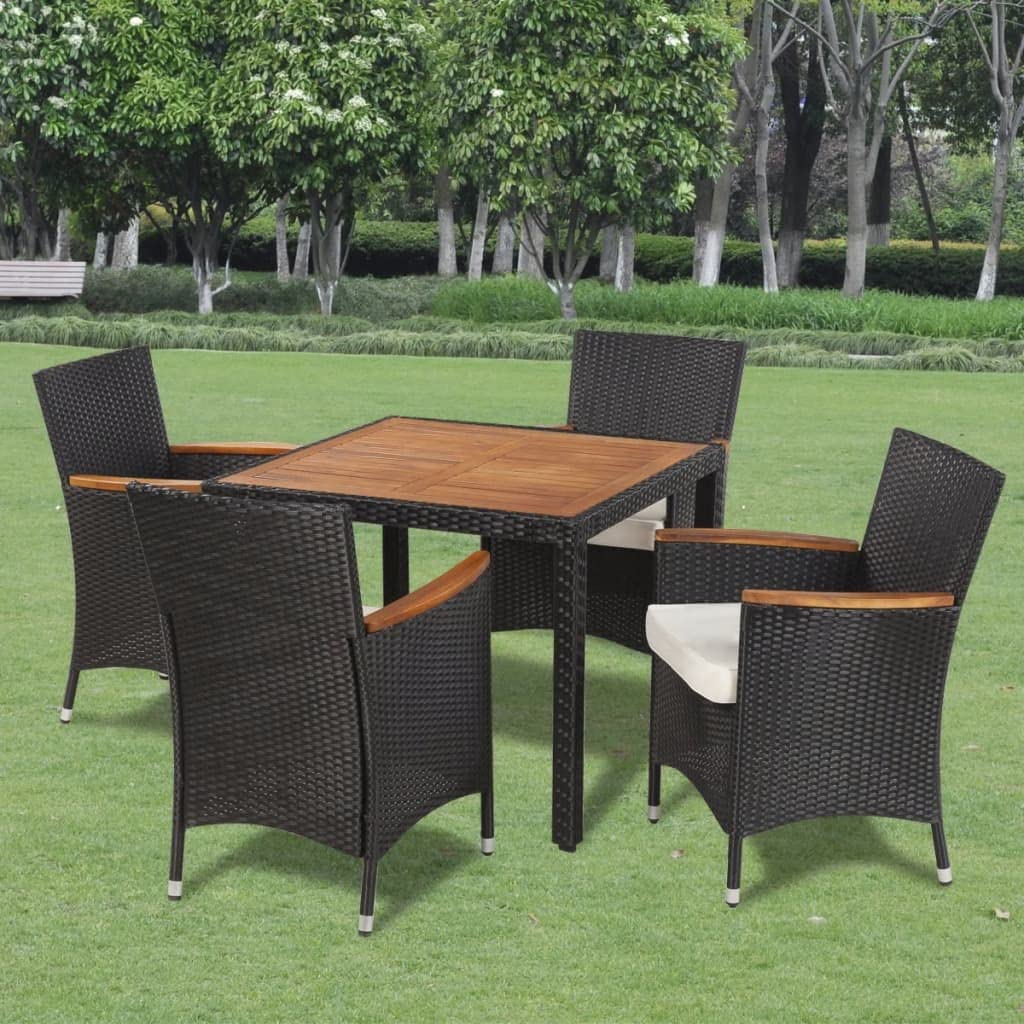 vidaXL 5pcs Dining Set Rattan&Wicker/Acacia Wooden Top Table 4 Chairs Outdoor Furniture