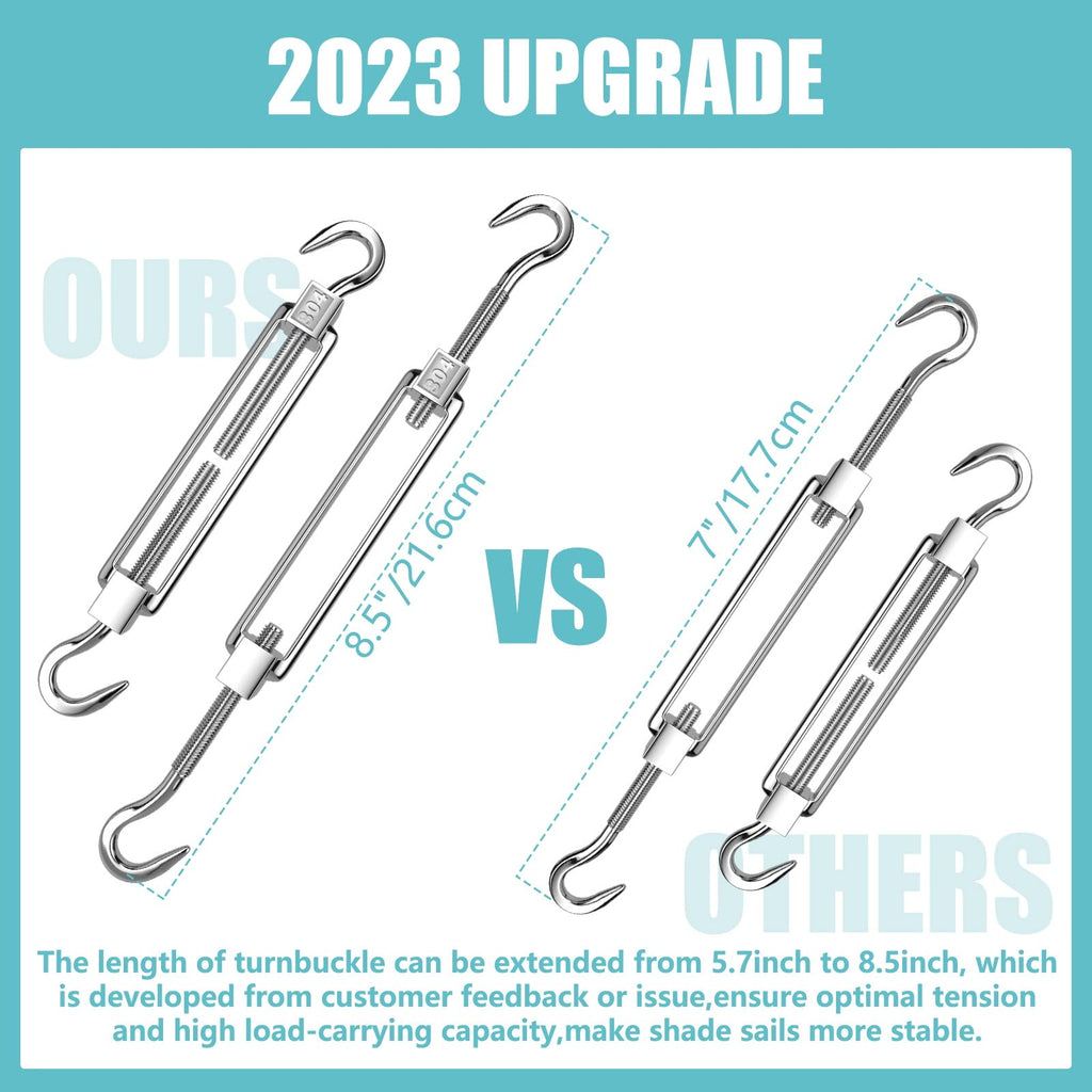 Fzeneast Shade Sail Hardware Kit, 5 Inch Super Heavy Duty 304 Marine Grade Stainless Steel Sun Shade Hardware Kit For Triangle/Rectangle/Square Sun Shade Sails Installation (40 Pcs)