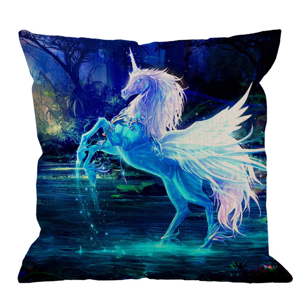 Hgod Designs Unicorn Pillow Case Sparkling Crystal Unicorn Flying Horse Cotton Linen Square Cushion Cover Pillowcase For Men Wom