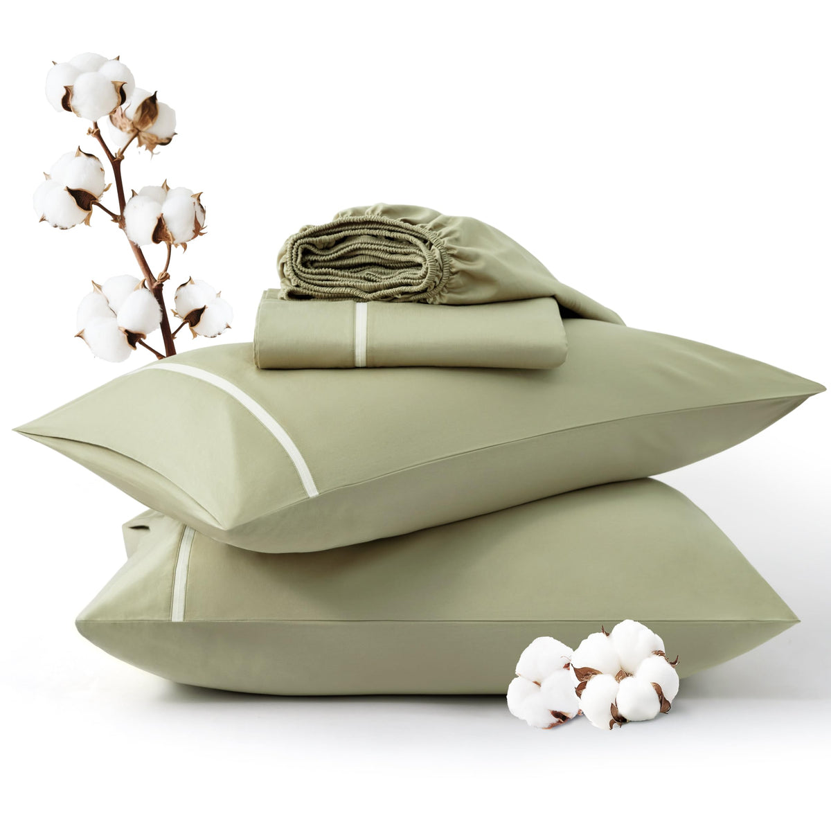 Bedsure 100% Cotton Sheets King Size Set - 500 Thread Count Cotton Sateen Bedsheets, Luxury Hotel Quality, Soft & Breathable Bed