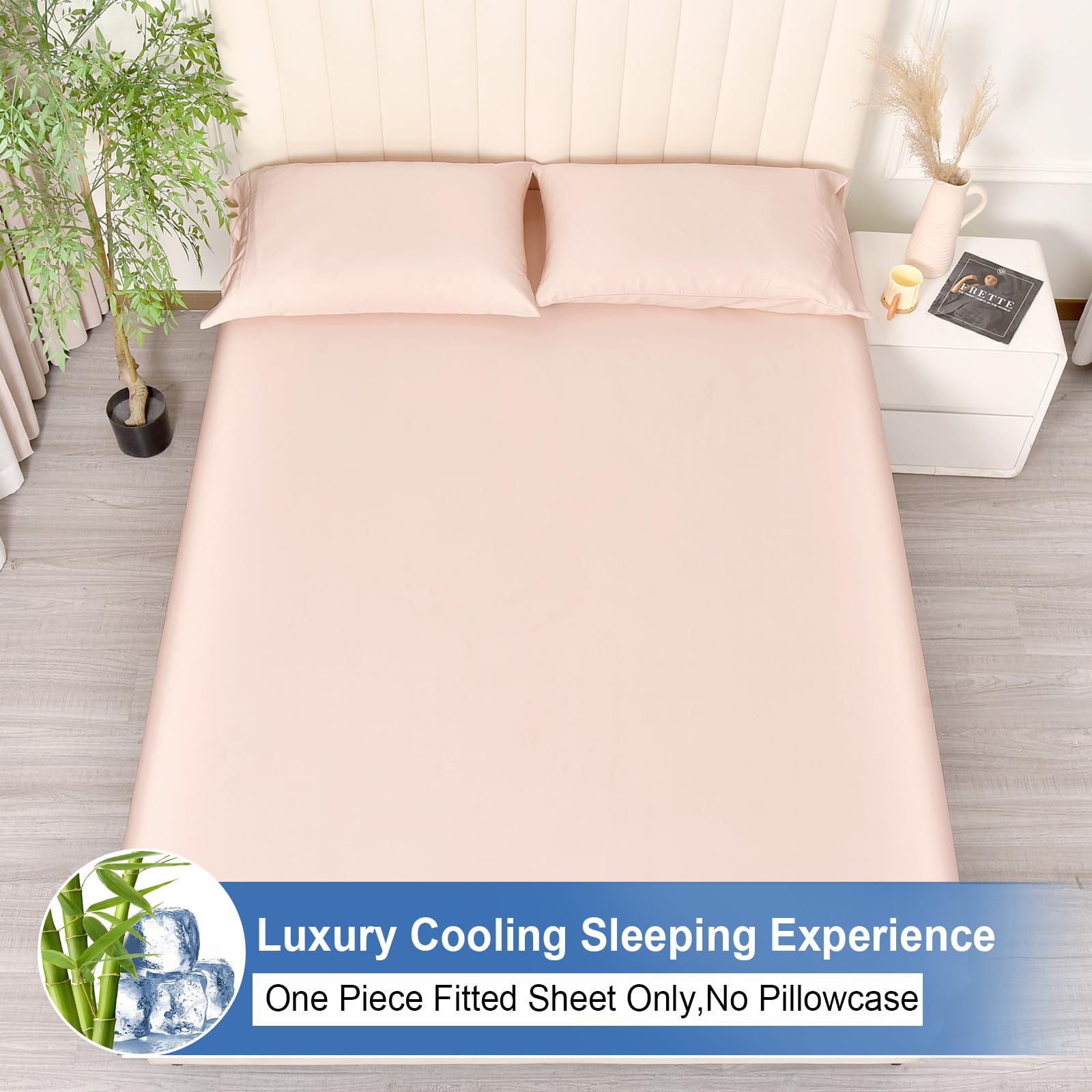 Phf 100% Rayon Derived From Bamboo Cooling Fitted Sheet Queen For Hot Sleeper,16'' Deep Pocket,2.5Cm Wider Strong Elastic Easy F