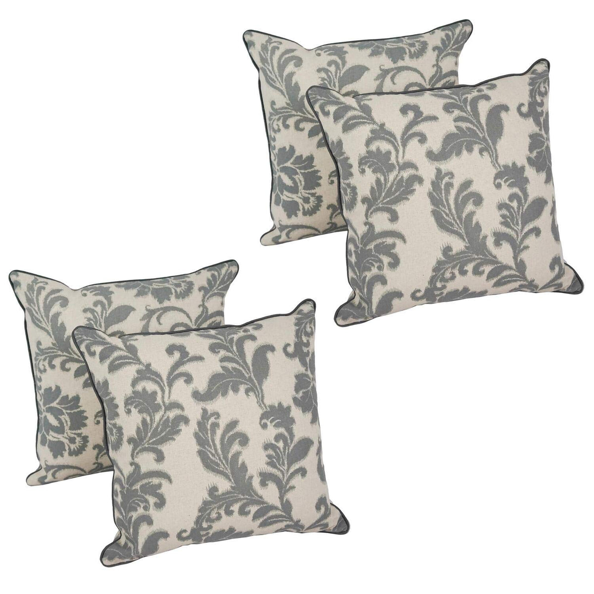 Blazing Needles Corded Printed Throw Pillow, 18&quot;, Gray Floral 4 Count