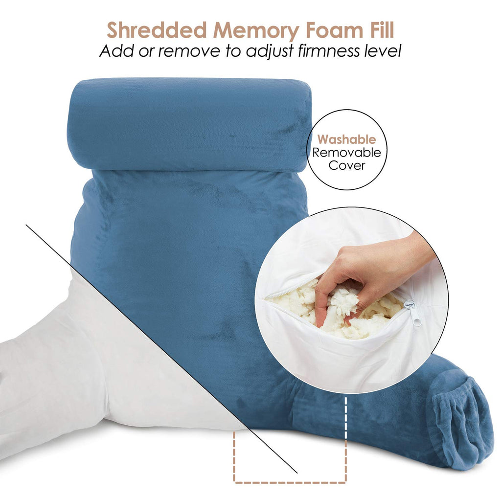 Nestl Reading Pillow Large Bed Pillow, Back Pillow For Sitting In Bed Shredded Memory Foam Chair Pillow, Reading & Bed Rest Pillows Blue Heaven Back Pillow For Bed, Bed Chair Arm Pillow With Pockets
