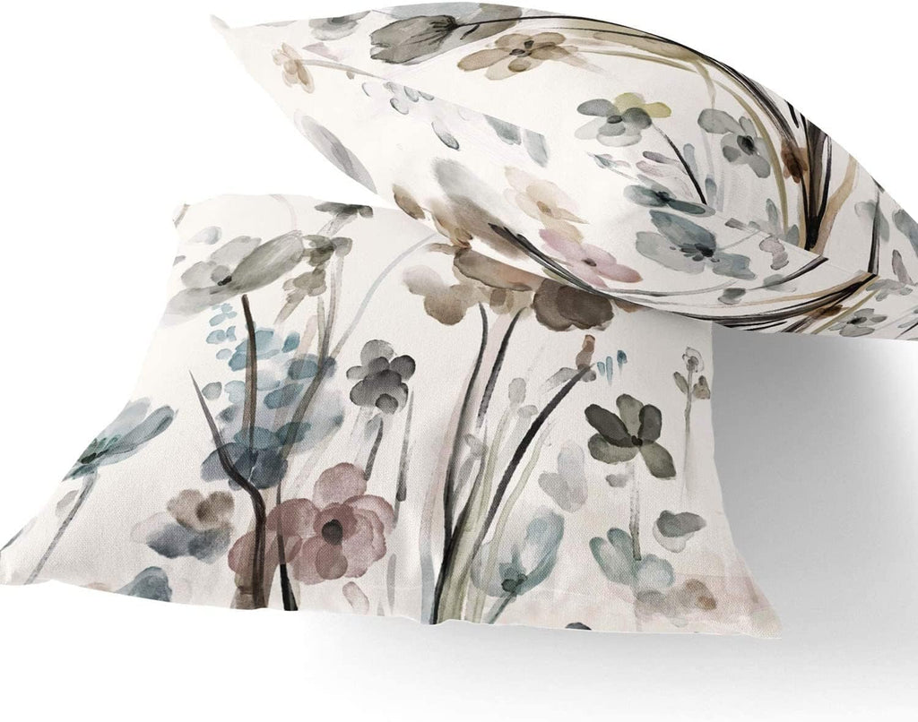 Qesonoo Flower Throw Pillow Covers 16X16 Set Of 2, Flowers Pillow Cushion Cases,Decorative Square Pillowcases For Sofa Couch Bed