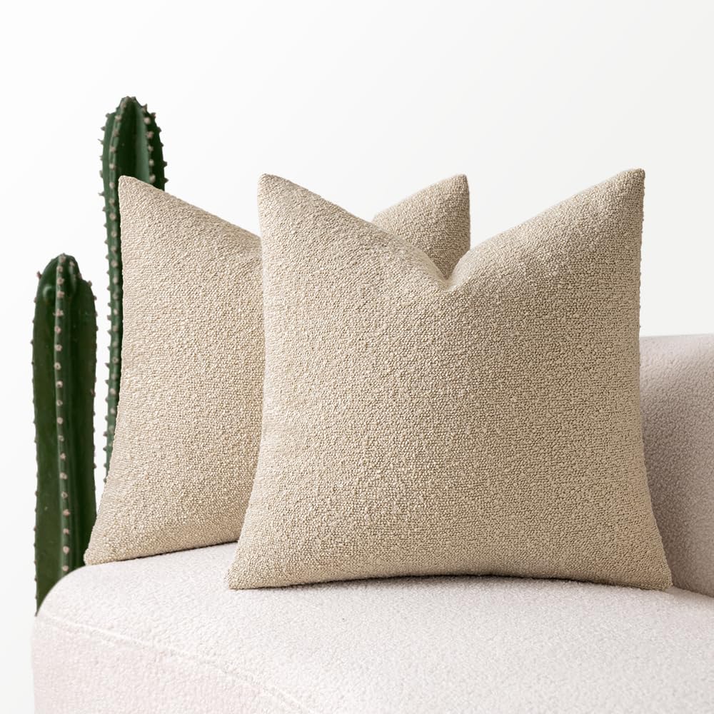 Miulee 24X24 Inch Decorative Pillow Covers For Couch Bed Set Of 2 Textured Boucle Neutral Throw Pillows Neutral Accent Solid Euro Cushion Pillowcase Cozy Soft Chair Sofa Livingroom Home Decor