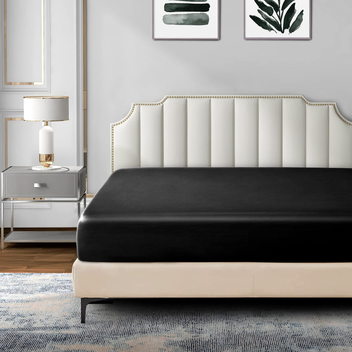 P Pothuiny Satin Fitted Sheet Full Size, 1 Single Fitted Sheet Only, Extra Soft Deep Pocket Bottom Bed Sheets Mattress Cover Fit