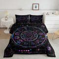 Sun And Moon Bedding Set Full Size,Starry Galaxy Zodiac Constellation Comforter Set 3Pcs For Kids Boys Girls Room Decor,Neon Blu