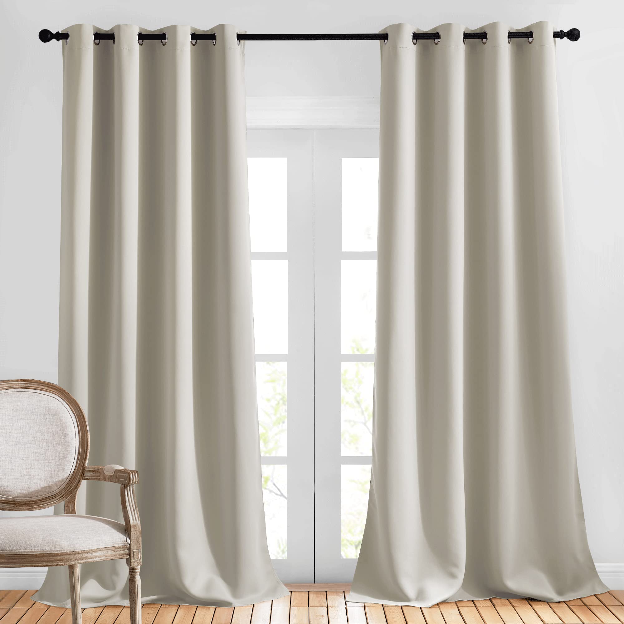 Nicetown Bedroom Blackout Long Natural Curtains 120 Length - Energy Saving Thermal Insulated Solid Grommet Luxury Room Darkening