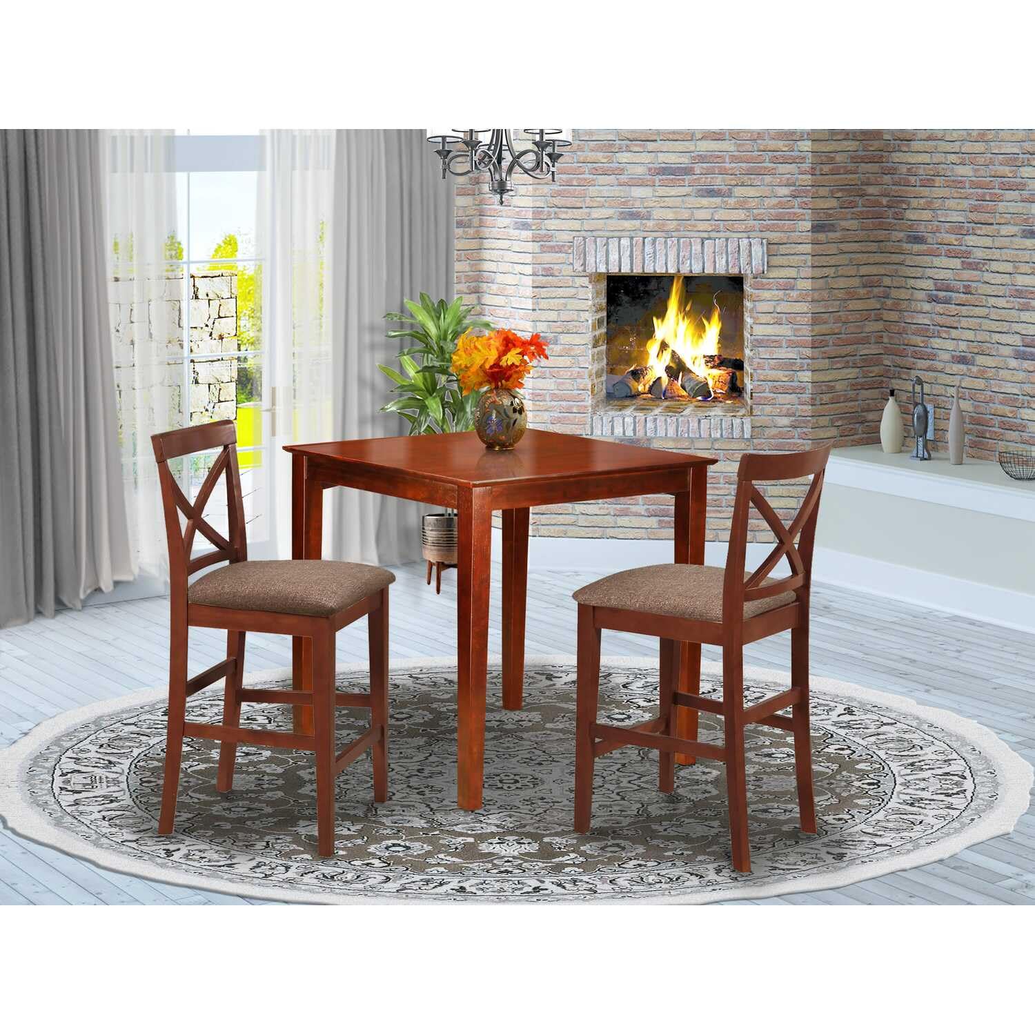East West Furniture Pubs3-Brn-C 3 Pc Counter Height Dining Set-Pub Table And 2 Stools