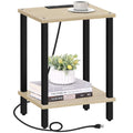 Tutotak End Table With Charging Station, Small Side Table With Outlets, Nightstand Bedside Table, 2-Tier Storage Shelf, Couch Side Table For Small Space, Living Room, Bedroom, Oak Tb01Bo040