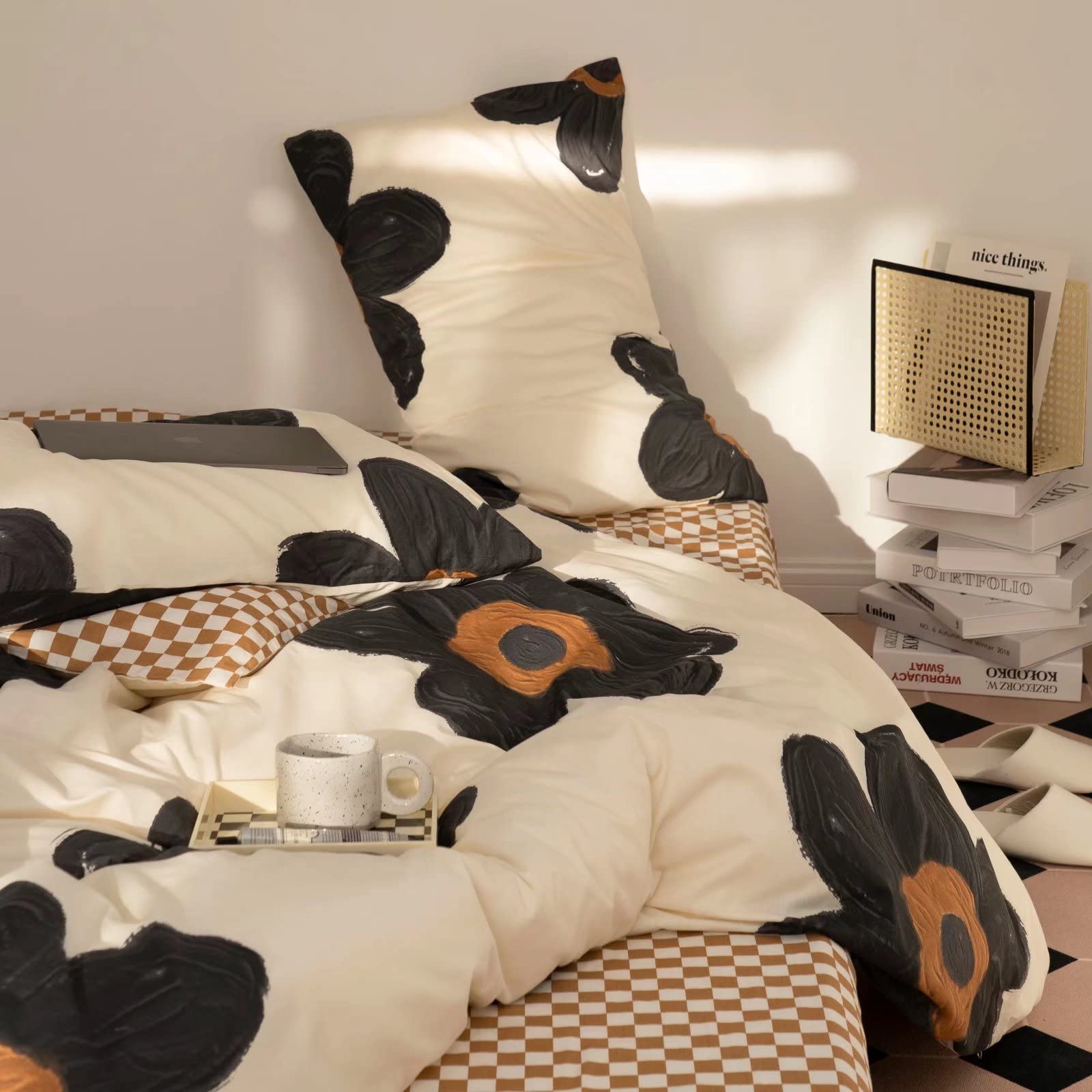 Clothknow Sunflower Comforter Sets Twin White Grey Bedding Sets Pumpkin Grid Bedding Comforter Sets 3Pcs Bed Comforter Sets With 2 Pillowcases