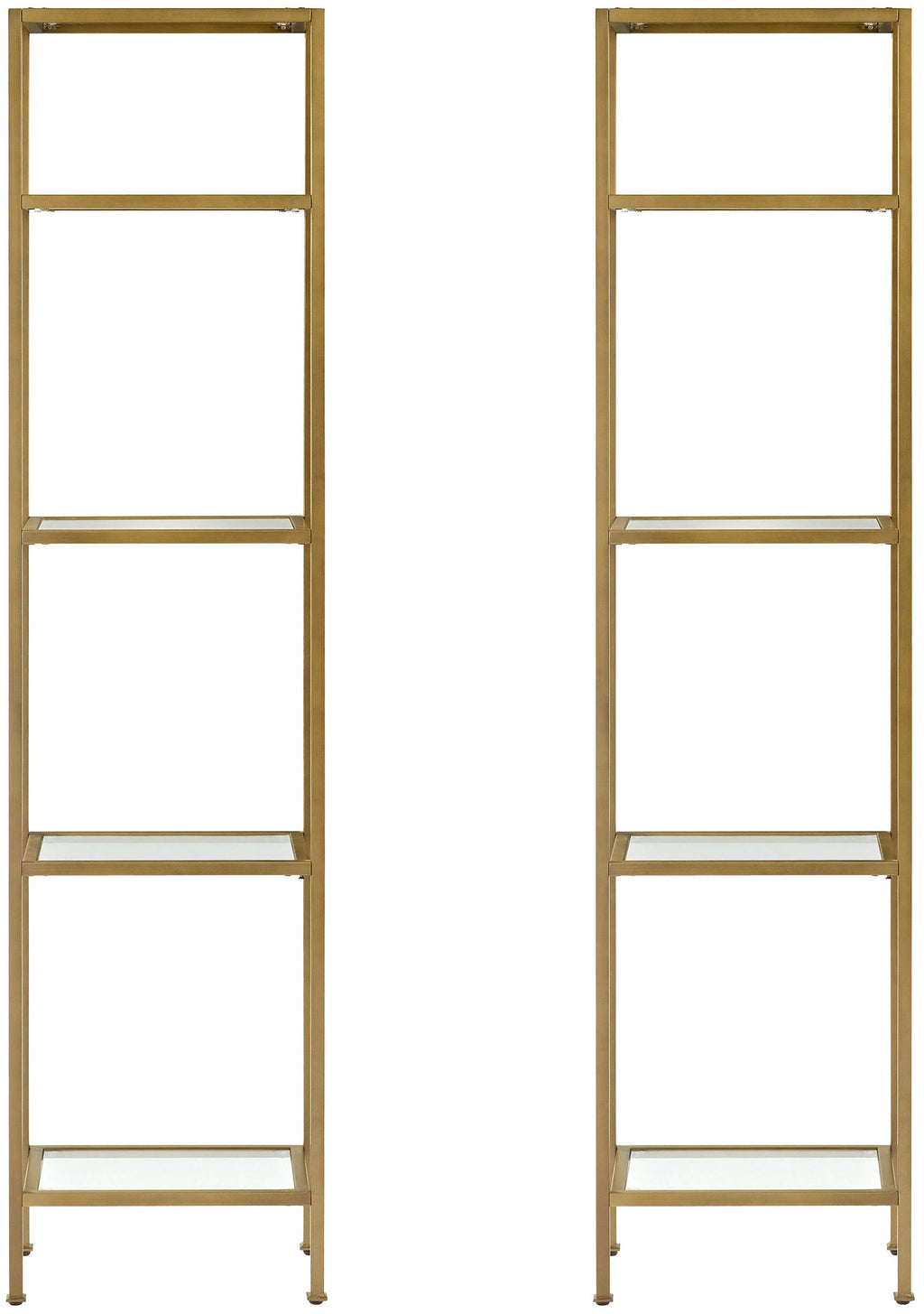 Crosley Furniture Aimee 2-Piece Bookshelf Set With Glass Shelves, Bookcase Storage, Gold And Glass