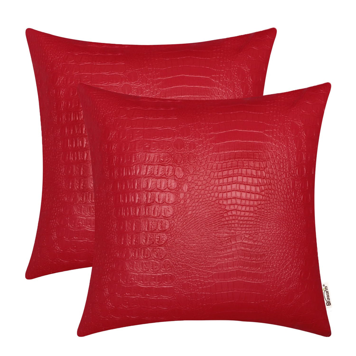 BRAWARM Faux Leather Pillow Covers 16 X 16 Inches, Christmas Red Leather Pillow Covers Pack of 2, Crocodile Leather Decorative T