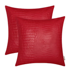 BRAWARM Faux Leather Pillow Covers 16 X 16 Inches, Christmas Red Leather Pillow Covers Pack of 2, Crocodile Leather Decorative T