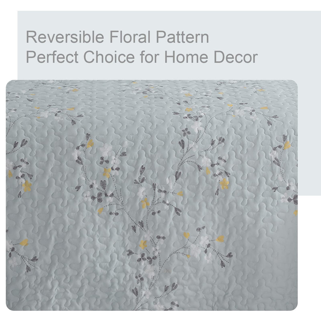 Exclusivo Mezcla Floral Quilt Set King Size, 3 Piece Soft Lightweight Flower Pattern Printed Light Blue Bedspreads Coverlet Bedd