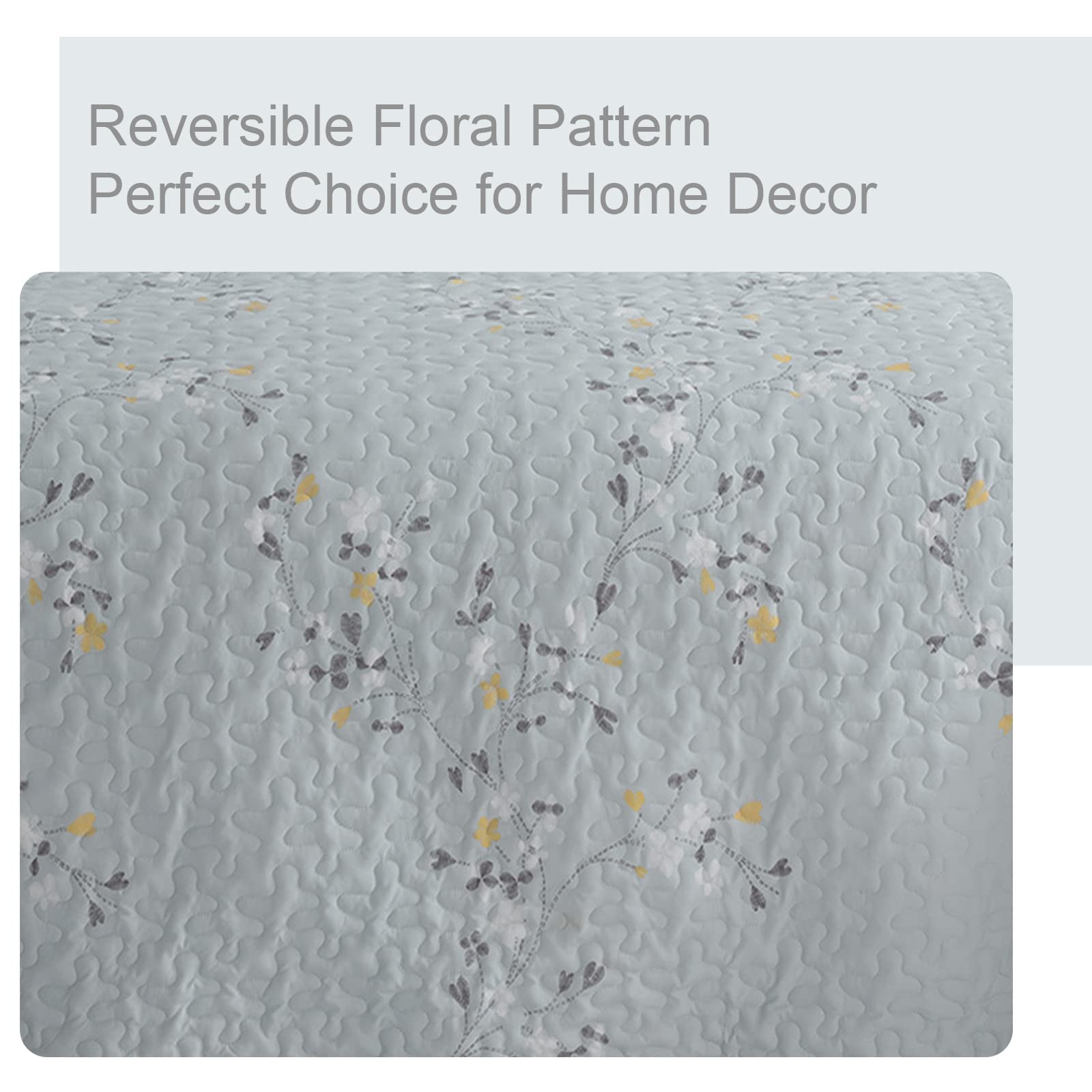 Exclusivo Mezcla Floral Quilt Set King Size, 3 Piece Soft Lightweight Flower Pattern Printed Light Blue Bedspreads Coverlet Bedd