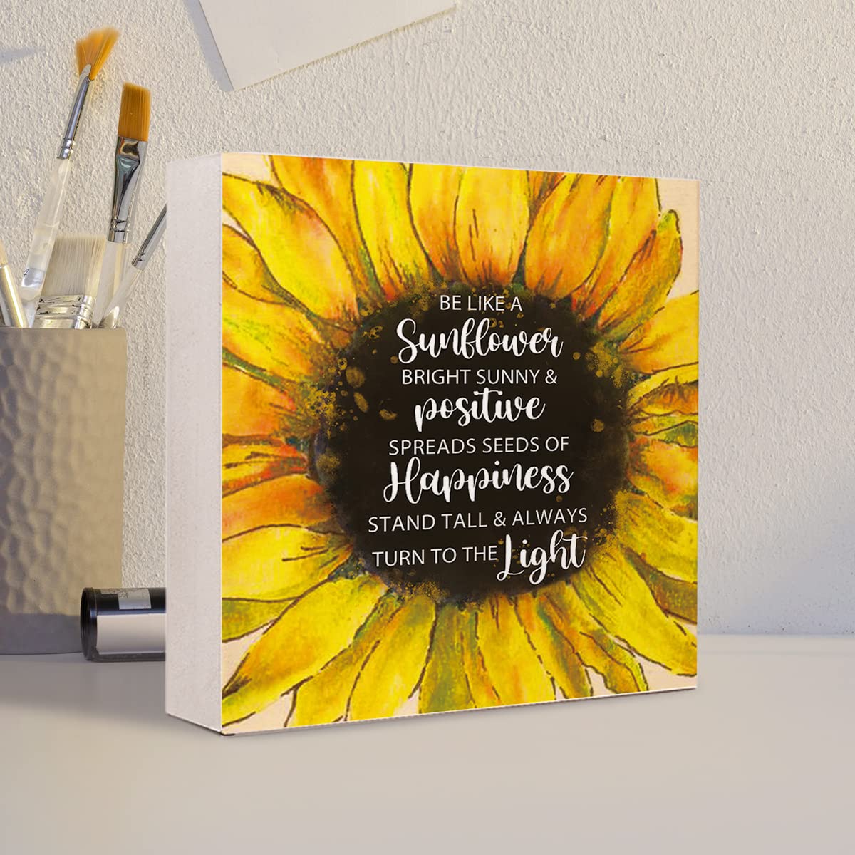 Be Like A Sunflower Bright Sunny And Positive Uplifting Positive Wooden Sign Desk Decor,Inspirational Wood Block Sign Desk Decor