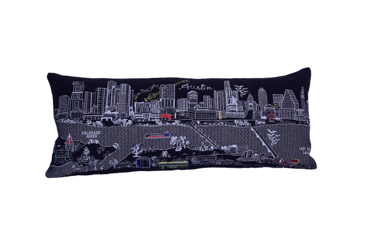 HomeRoots Grey 35' Black Austin Nighttime Skyline Lumbar Decorative Pillow