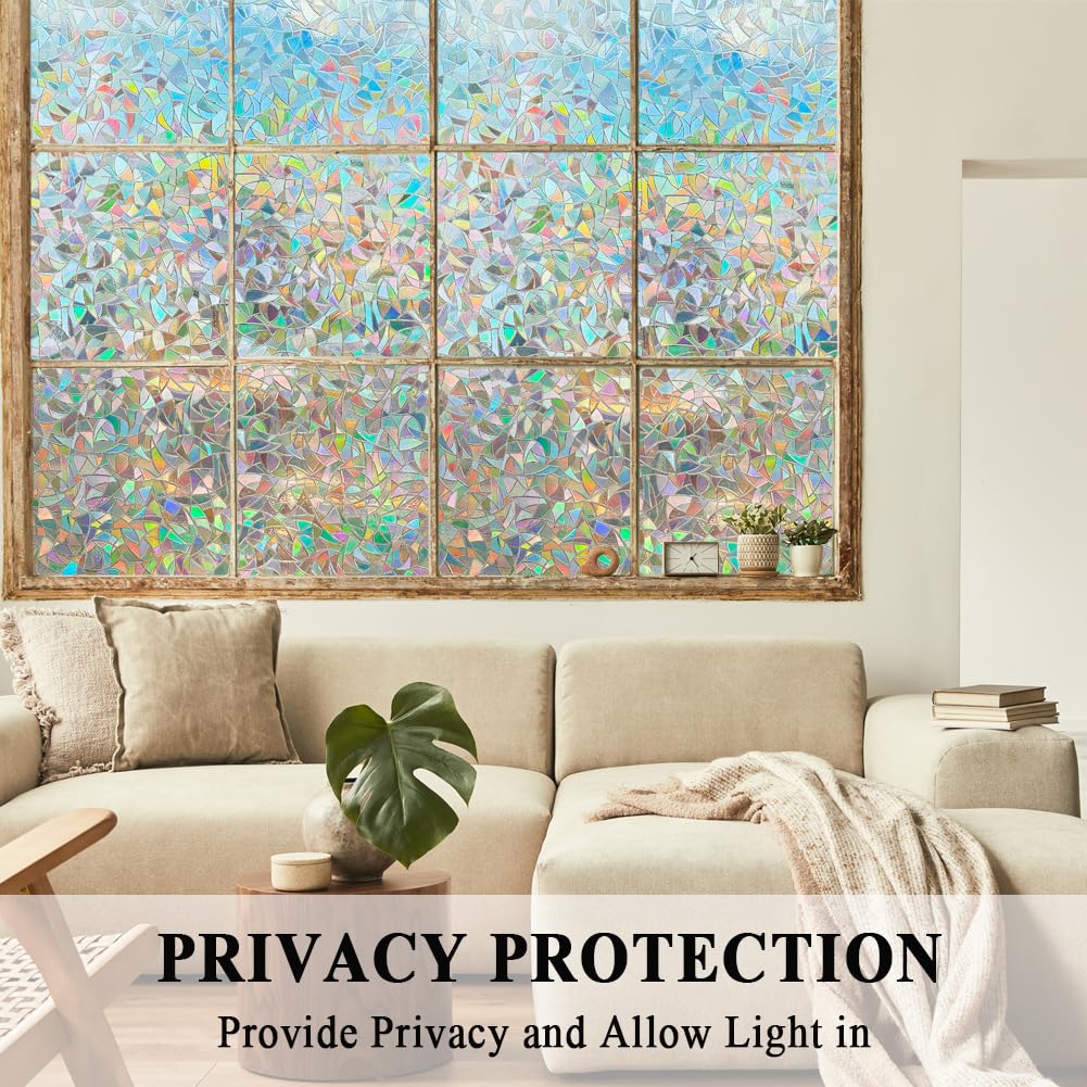 3D Prism Window Film,Transparent Decorative Glass Film Window Door Tint Sun Catcher Film,Rainbow Effect Static Cling Heat Contro