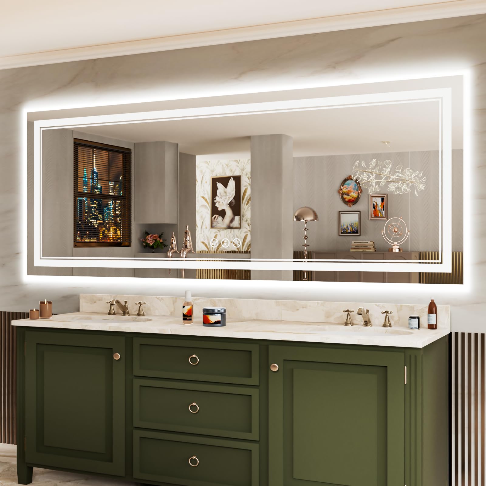 ISTRIPMF 84x32 Inch Large LED Mirror Bathroom with Lights, Backlit and Front Lighted Bathroom Vanity Mirror for Wall, Anti Fog,D