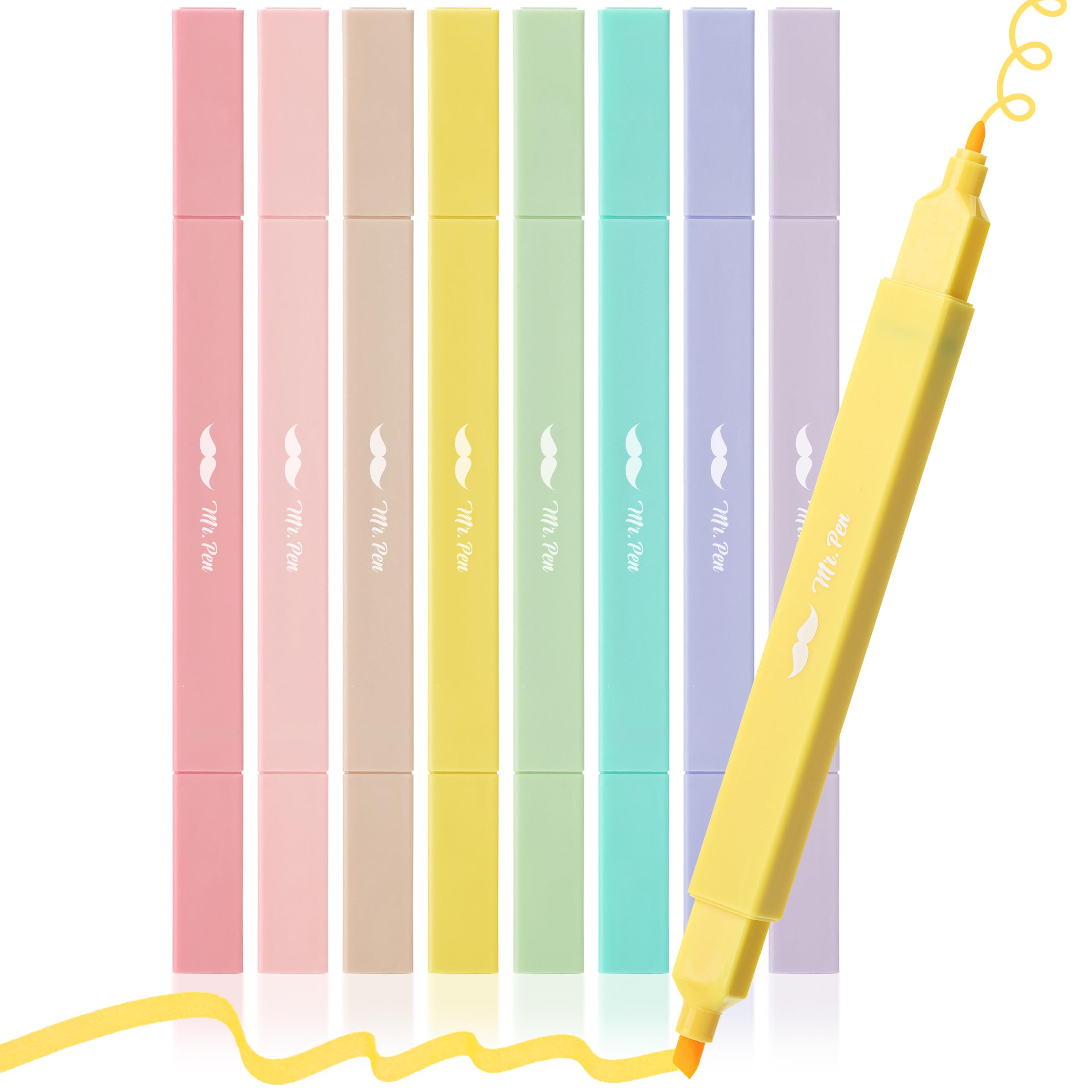 Mr. Pen- Dual Tip Aesthetic Highlighters, 8 Pcs, Fine & Chisel Tips, Pastel Colors, Cute Highlighters Assorted Colors, Bible Hig