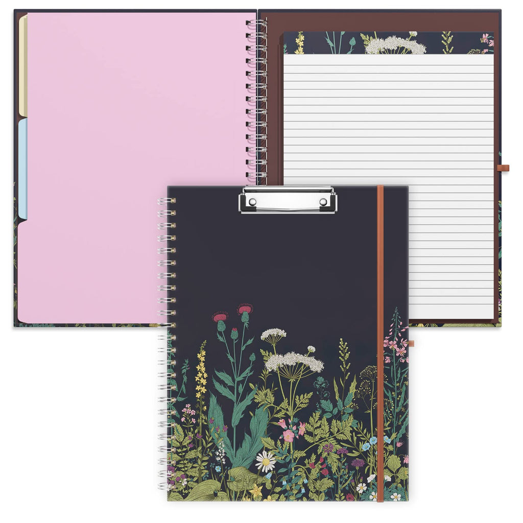 Rimilak Spiral Clipboard Folio With Refillable Lined Notepad, 14.5 X 9.8Inch, Hardcover Clipboards With 5 Interior Pockets, Elas