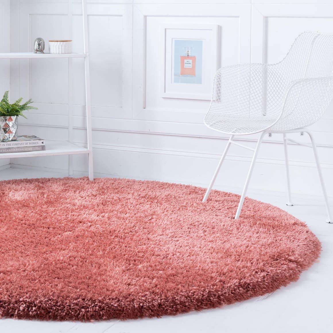 Rugs.com Infinity Collection Solid Shag Area Rug 6 Ft Round Vintage Rose Shag Rug Perfect for Kitchens, Dining Rooms