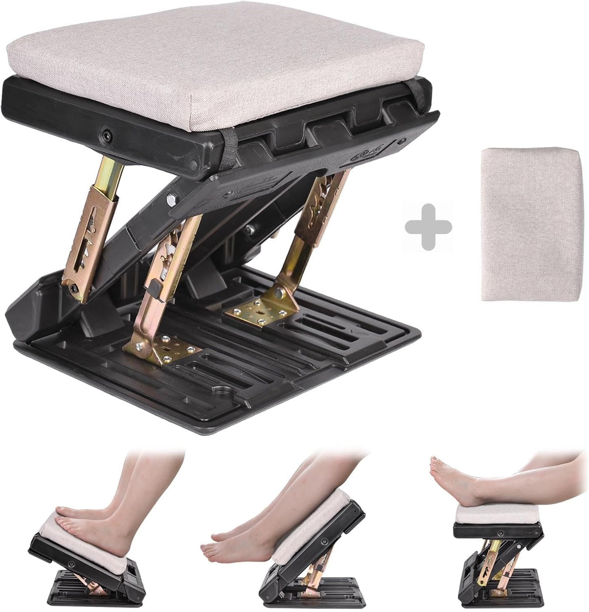 Scalebeard Adjustable Foot Rest For Under Desk At Work With Soft Pad,4 Height & Angle Adjustment Footrest With Washable Cover,Fo