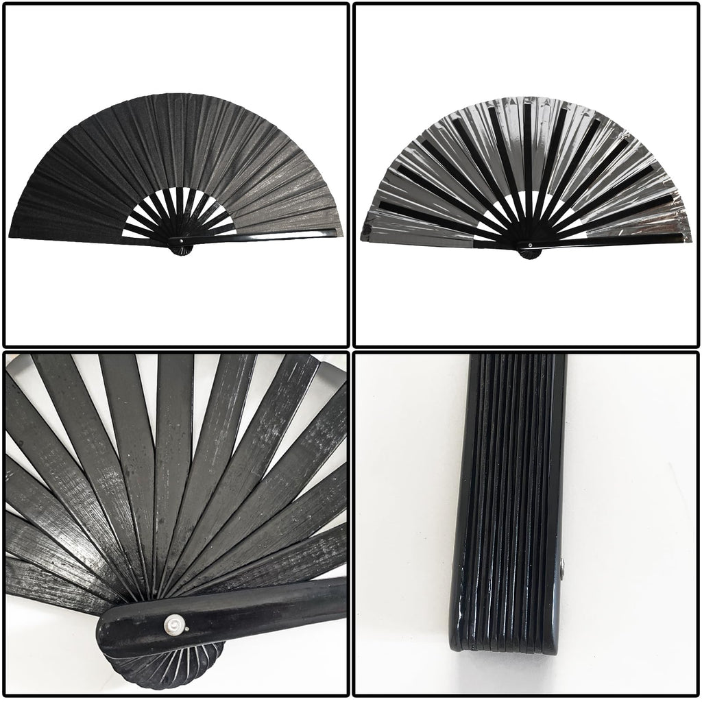 Dmjuncong Large Folding Hand Rave Fan,Clack Handheld Fan,Black Colors Hand Fan,For Festivals, Rainbow Outfits,Disco Party,Home D