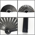 Dmjuncong Large Folding Hand Rave Fan,Clack Handheld Fan,Black Colors Hand Fan,For Festivals, Rainbow Outfits,Disco Party,Home D